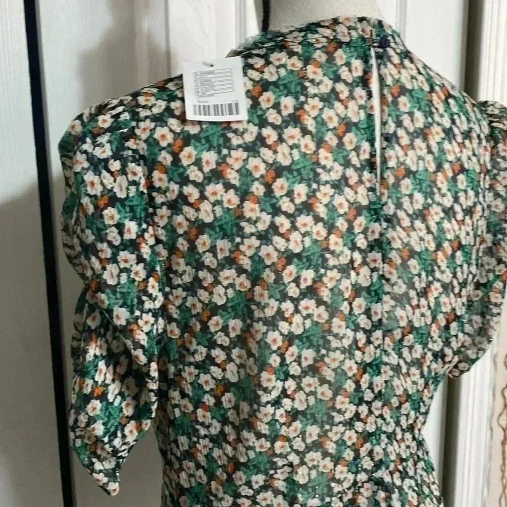 NWT Urban Outfitters sheer navy & green floral peplum top shirt blouse.